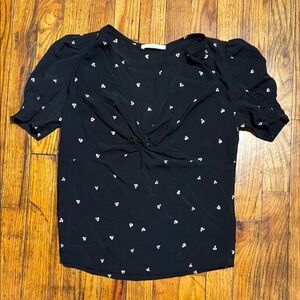 SESSÚN Women's Black Viscose Puff Sleeve Baby Doll Blouse Twist Detail‎ Size XS